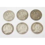 Six Queen Victoria silver Crowns