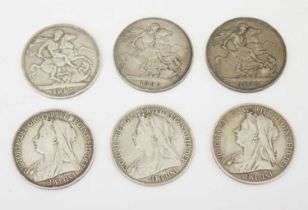 Six Queen Victoria silver Crowns