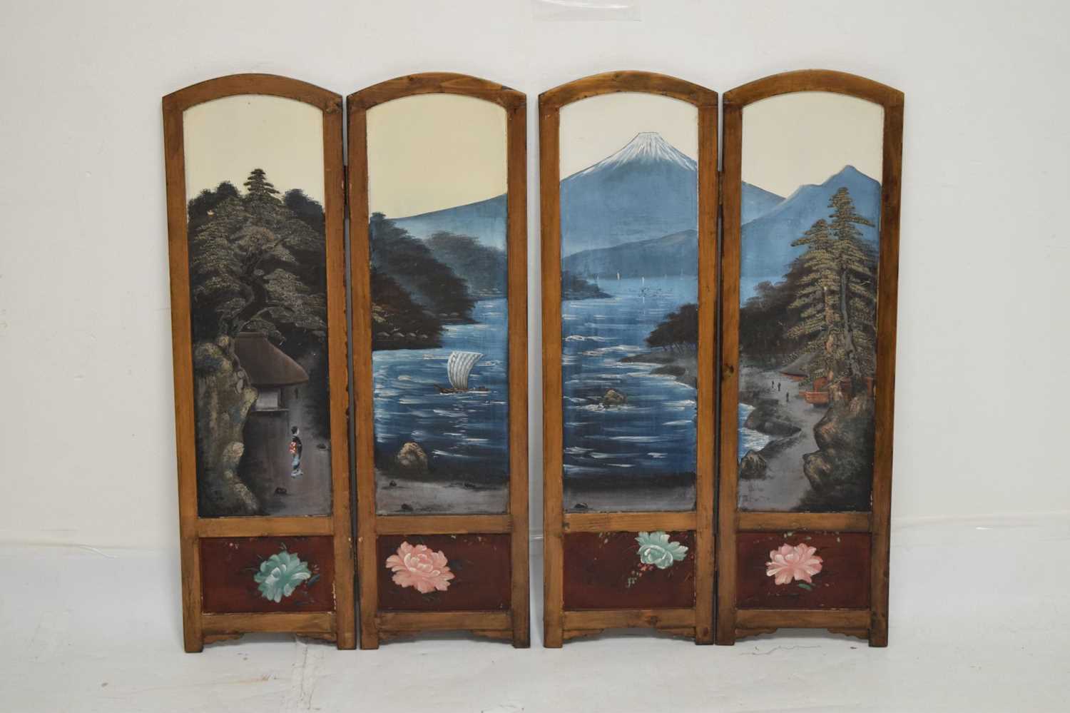 Early 20th century Japanese folding table screen with view of Mount Fuji - Image 12 of 33