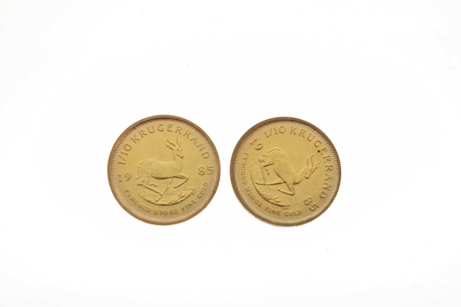 Two South African Fine Gold 1/10 Krugerrand, 1985 - Image 3 of 4