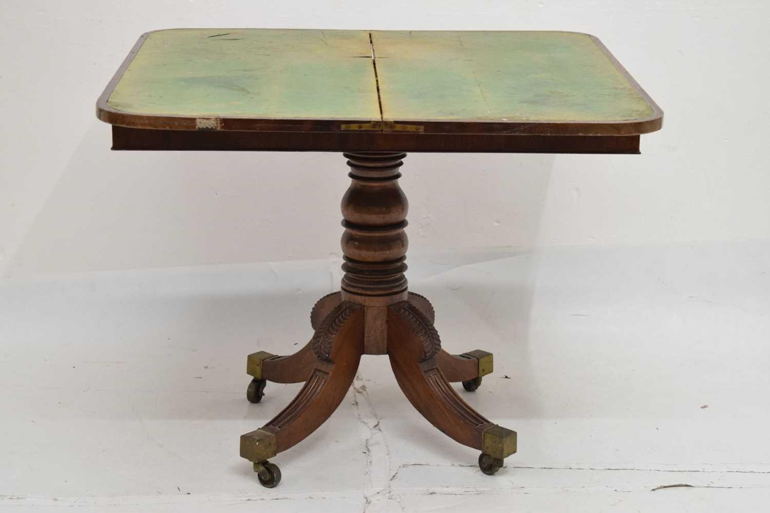 George IV mahogany fold-over pedestal card table - Image 7 of 11
