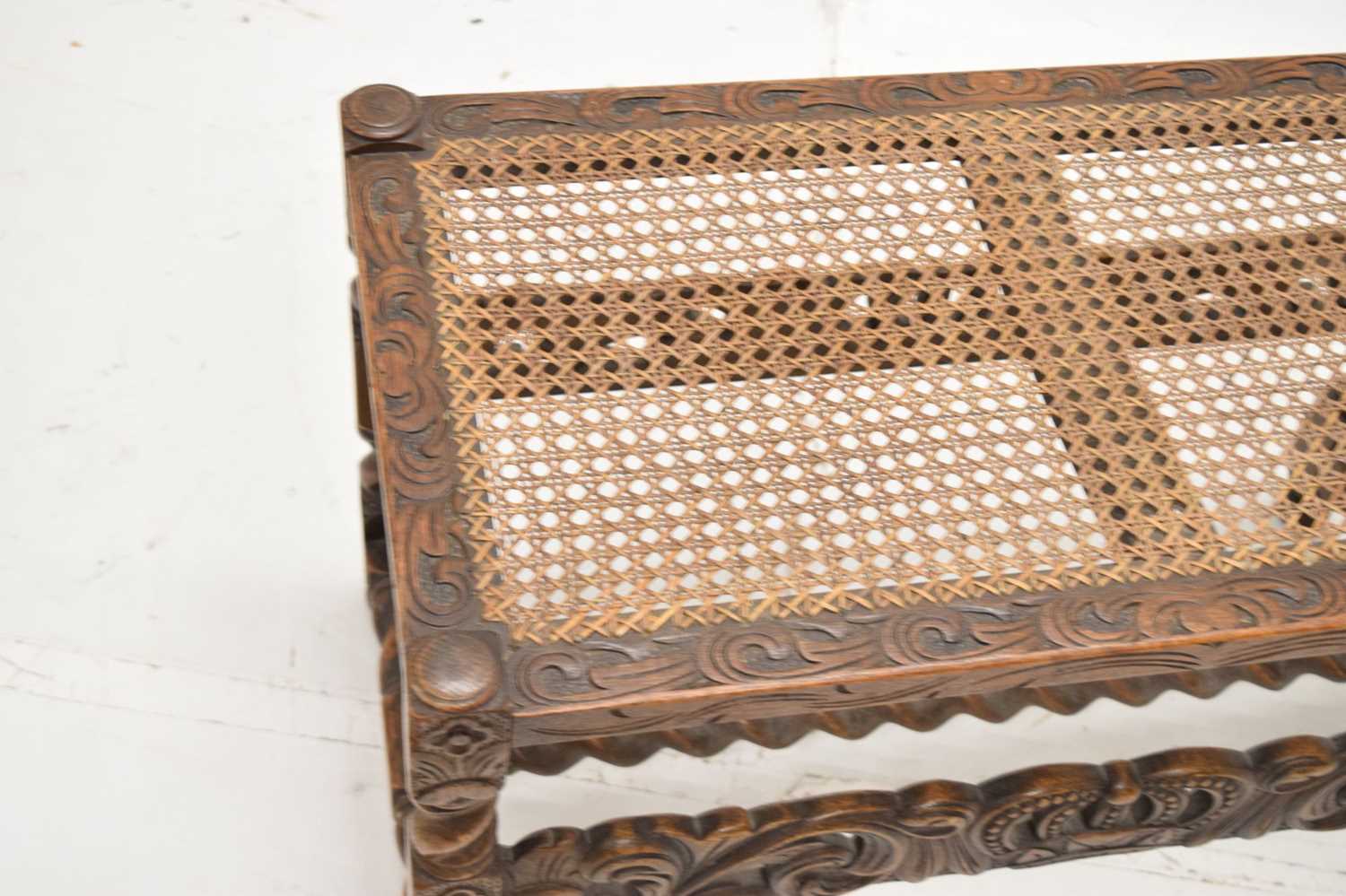 Carved cane-seat stool/luggage rack - Image 3 of 10