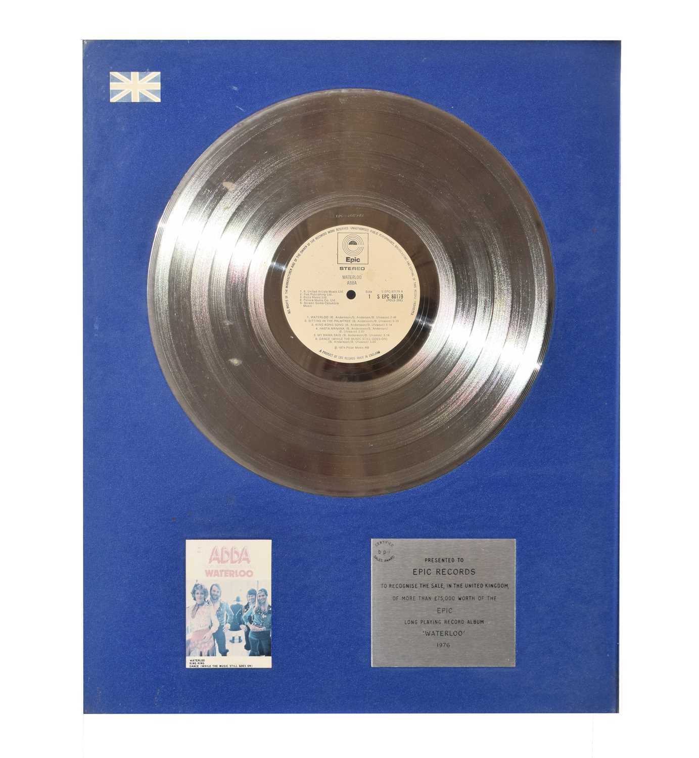 Abba 'Waterloo' platinum disc, 1976, together with a photographic print