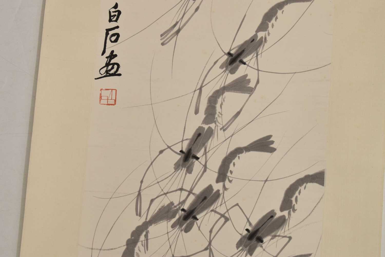 Manner of Qi Baishi (1864 - 1957) - Chinese watercolour scroll, nine shrimps or crayfish - Image 6 of 18