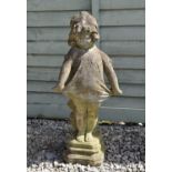 Composition stone garden statue of a girl holding her skirt