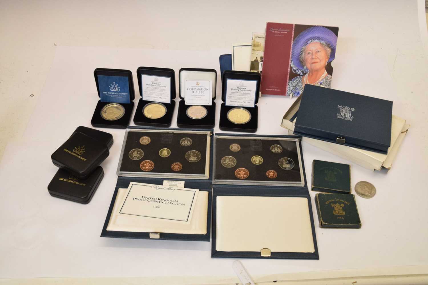 Five Royal Mint year packs, six Buckinghamshire Mint gilt medallions, etc - Image 2 of 8