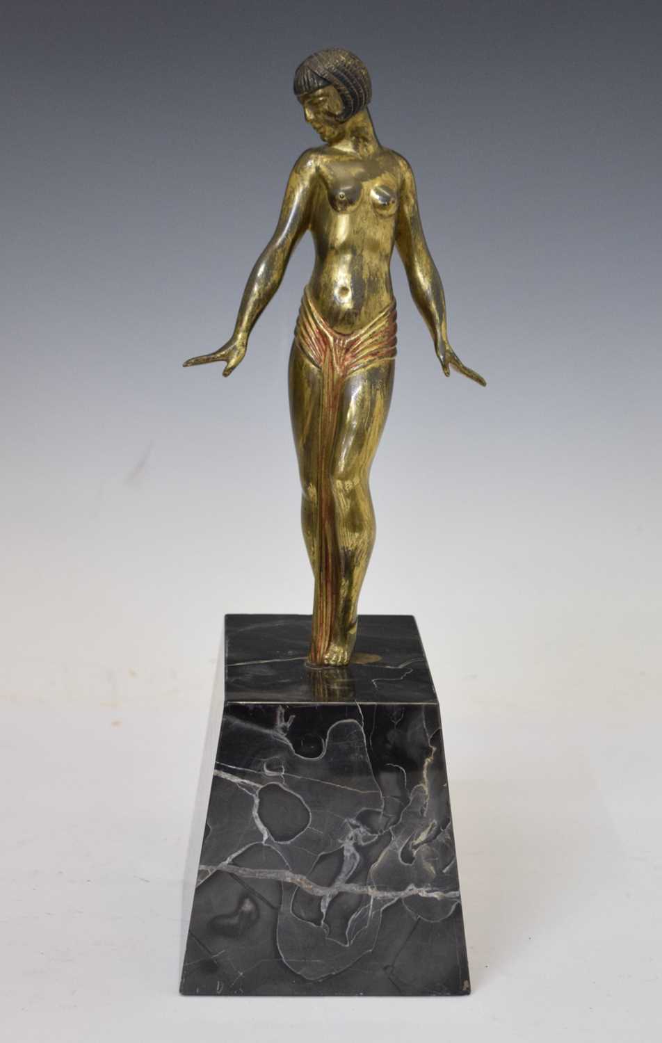 Reproduction bronzed figure of an Art Deco-style dancer