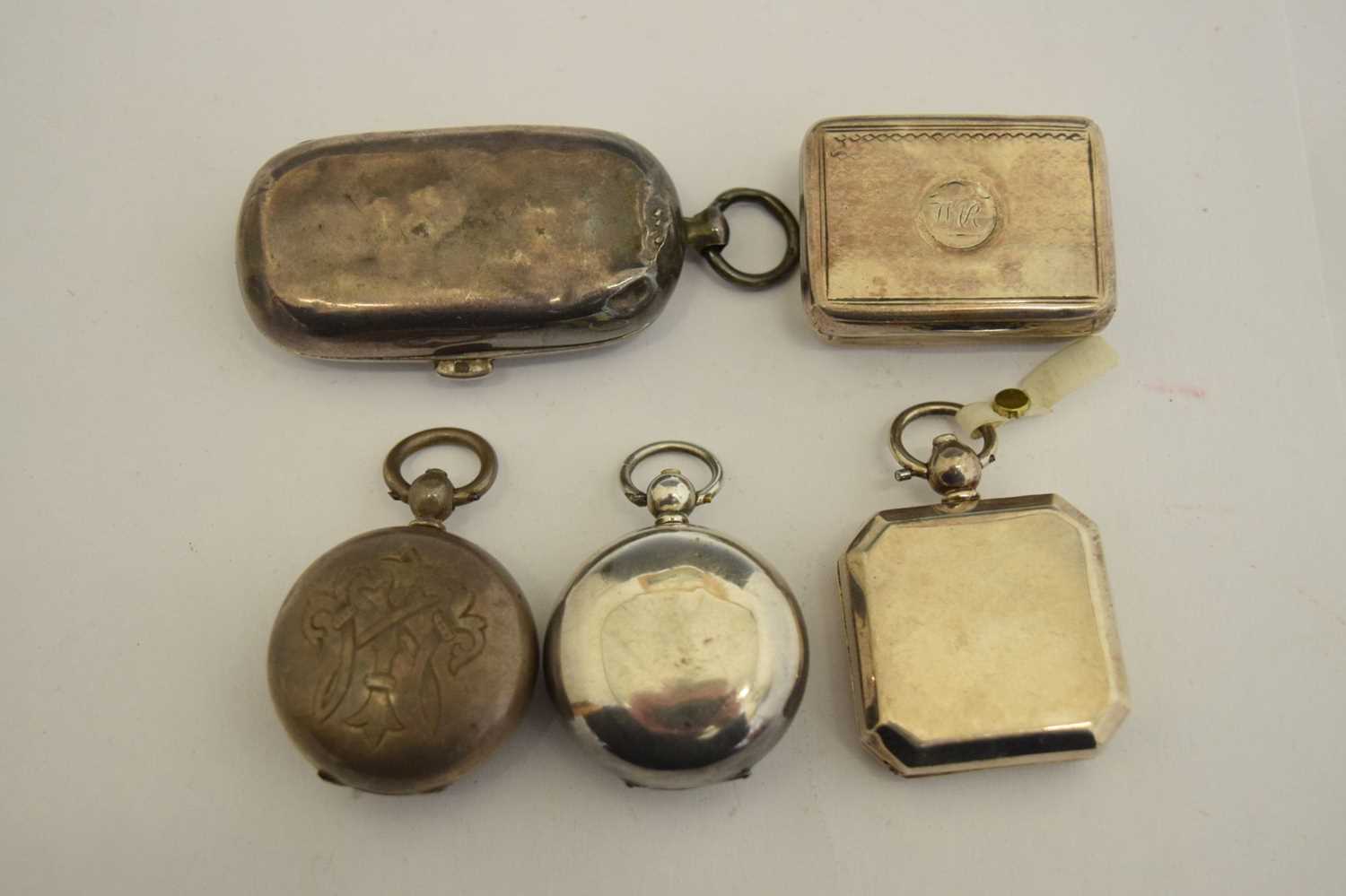 Four silver sovereign and coin cases and a George III silver vinaigrette - Image 2 of 12