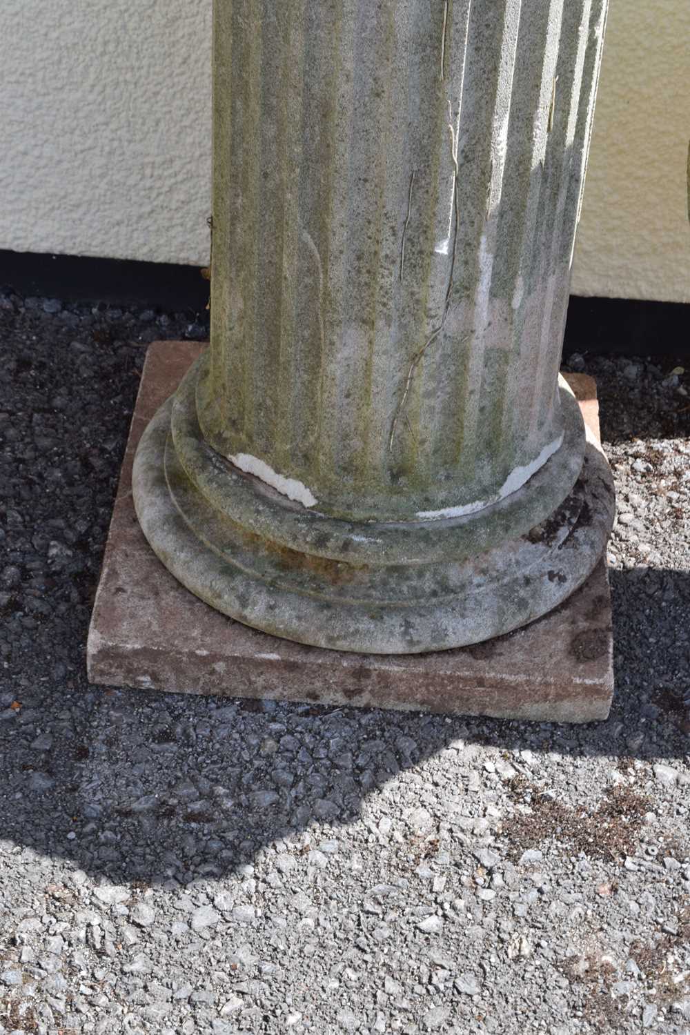 Large composite stone garden bust of Bacchus on fluted pedestal - Image 5 of 7