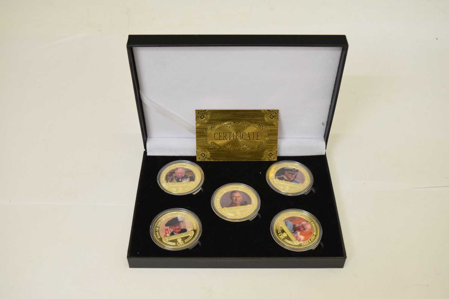 Gold-plated limited edition five-coin set commemorating Charles III - Image 2 of 7