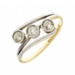 Diamond three-stone crossover ring