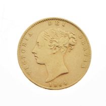 Queen Victoria Young Head/Shield Back gold half sovereign, 1864