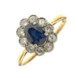 Sapphire and diamond '18ct & Plat' cluster ring