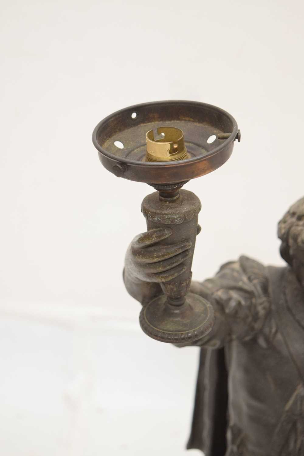 Late 19th century spelter figural lamp of a cavalier - Image 3 of 8