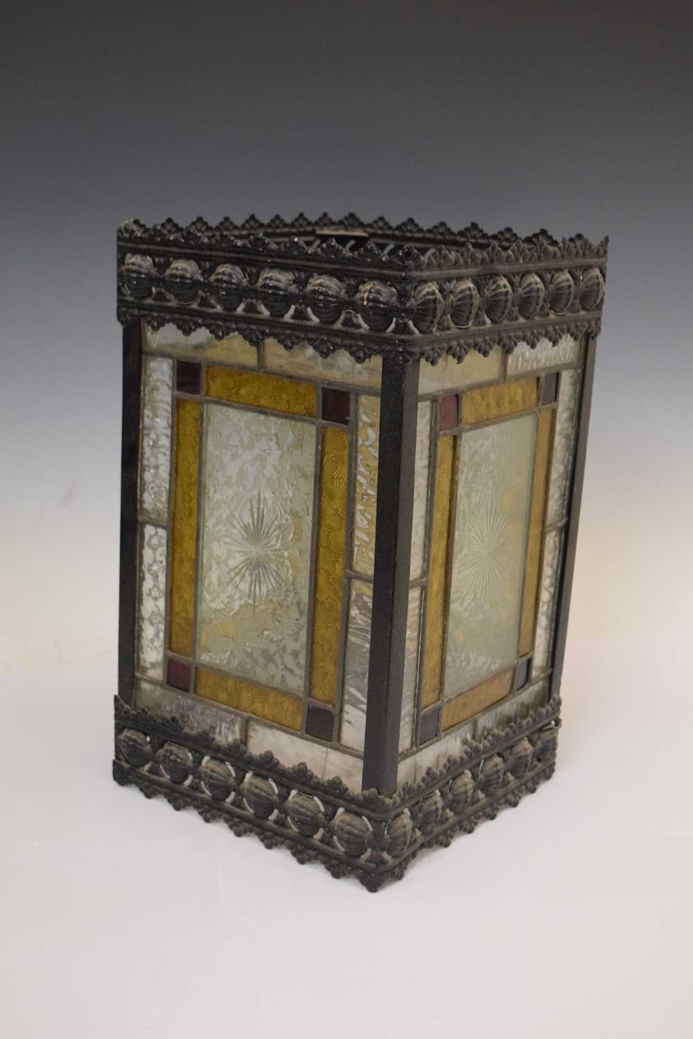 Late 19th century leaded stained glass and metal framed bell lantern - Image 10 of 14