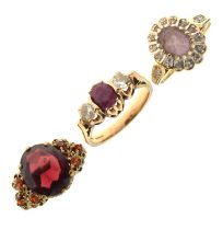 Three 9ct gold gem set rings