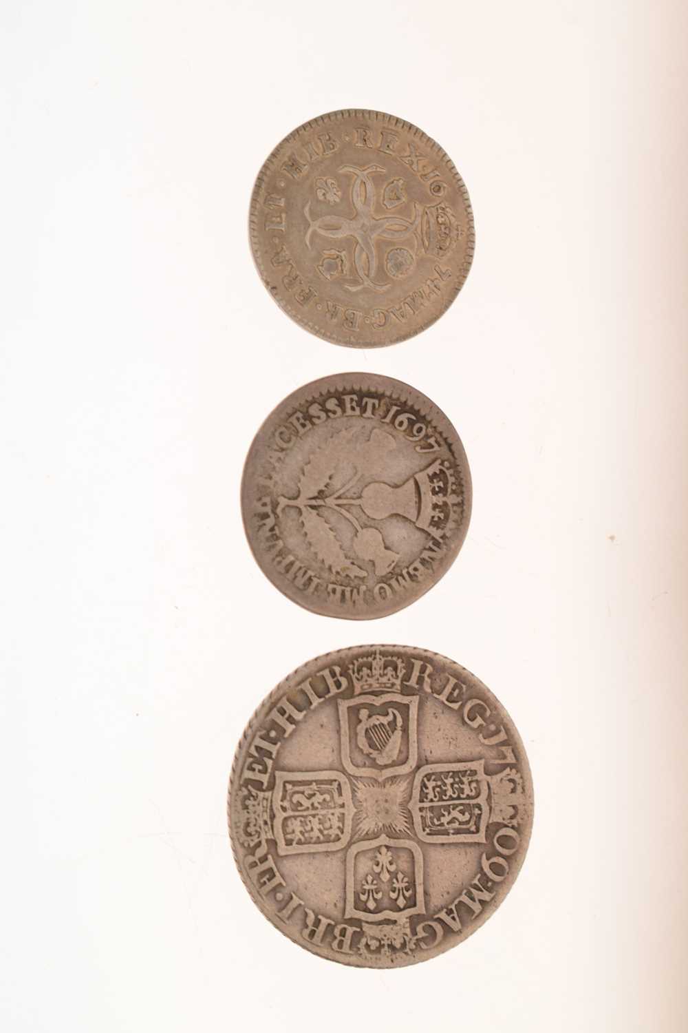 Three silver milled coins, Charles II, William III, and Queen Anne - Image 5 of 5