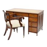 Early 20th century mahogany twin pedestal desk with associated chair