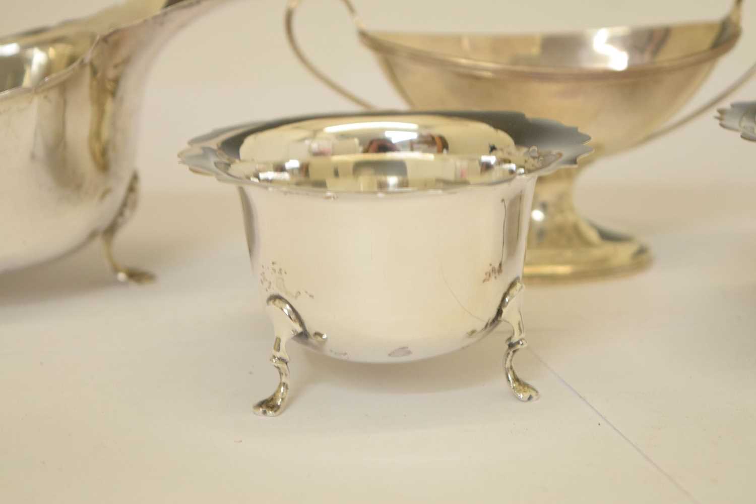 Pair of Victorian silver pedestal salts, an Edward VII silver sauceboat, etc - Image 4 of 10