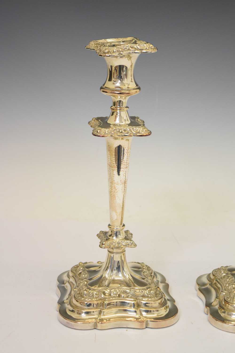 Pair of 19th century silver plated on copper candlesticks - Image 3 of 8