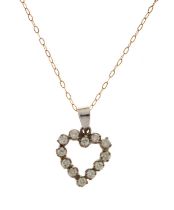 Diamond set 18ct white gold heart-shaped pendant