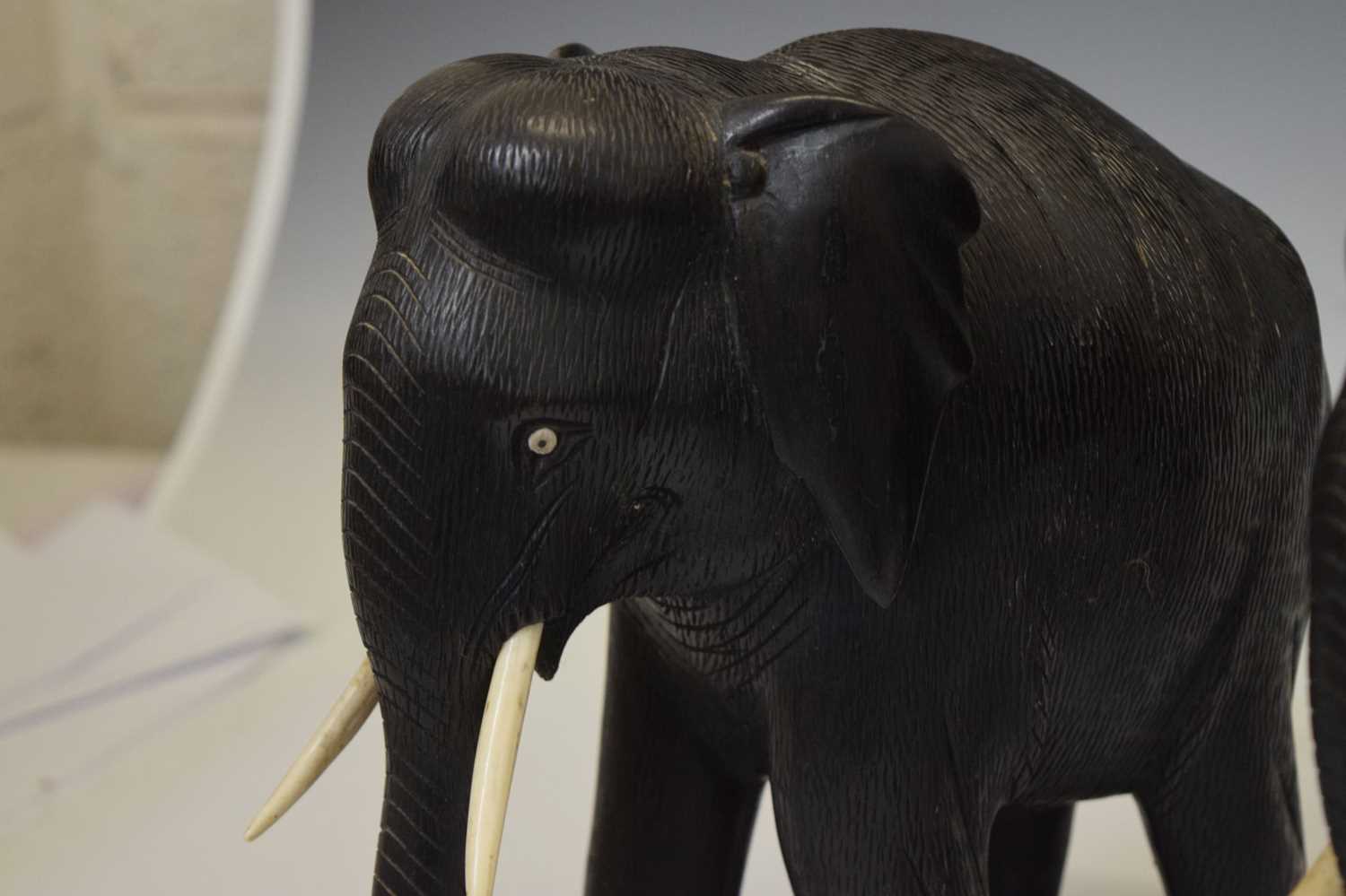 Pair of ebony elephants with ivory tusks - Image 4 of 7