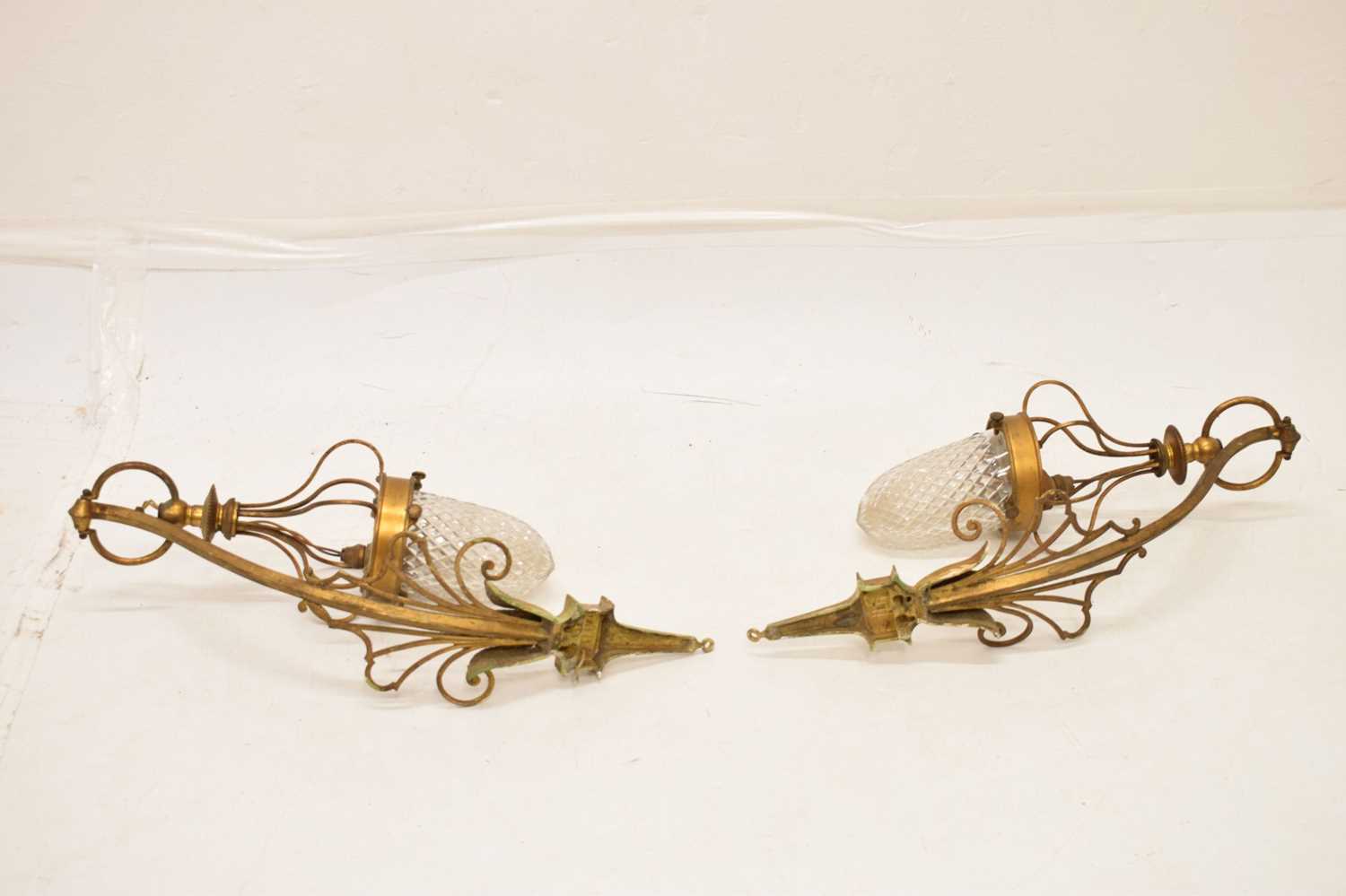 Pair of gilt metal and glass wall lights - Image 6 of 7