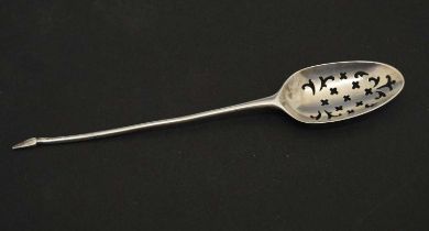18th century silver mote spoon, circa 1750, possible sponsor's mark of James Wilks