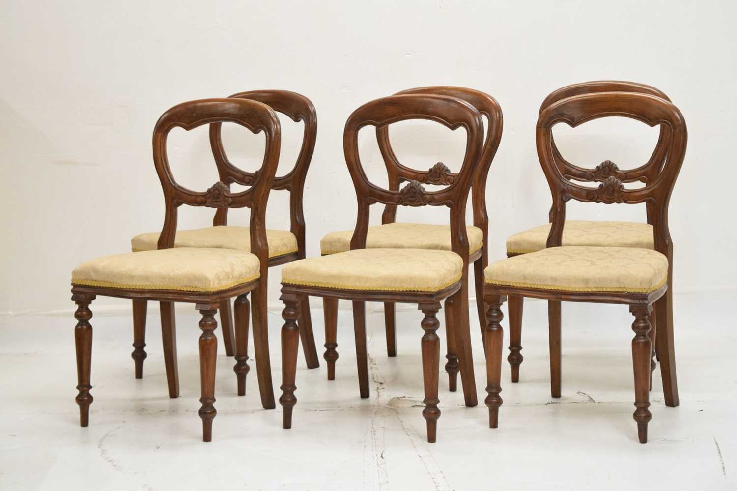 Six Victorian balloon back dining chairs - Image 2 of 14