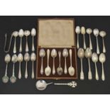 Quantity of silver teaspoons and condiment spoons, etc