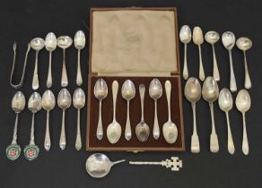 Quantity of silver teaspoons and condiment spoons, etc