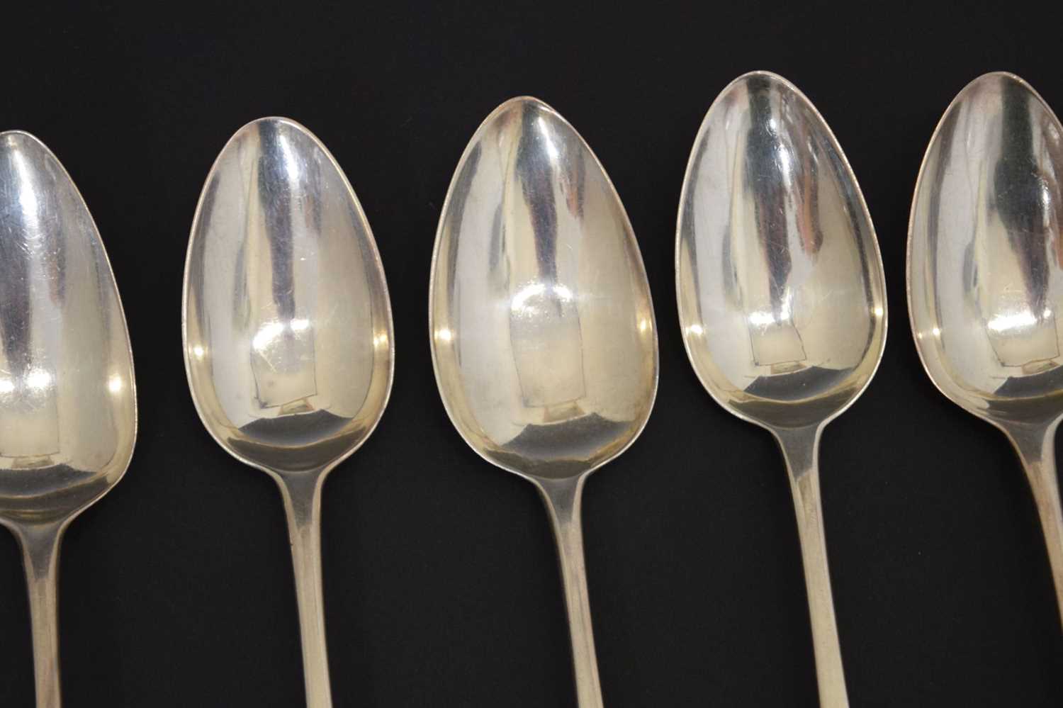 Seven Georgian silver Old English pattern tablespoons - Image 4 of 9