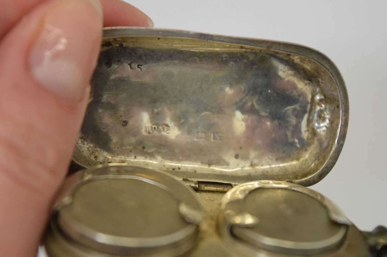 Four silver sovereign and coin cases and a George III silver vinaigrette - Image 8 of 12