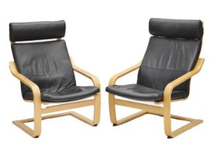Pair of Ikea 'Poang' cantilever easy chairs