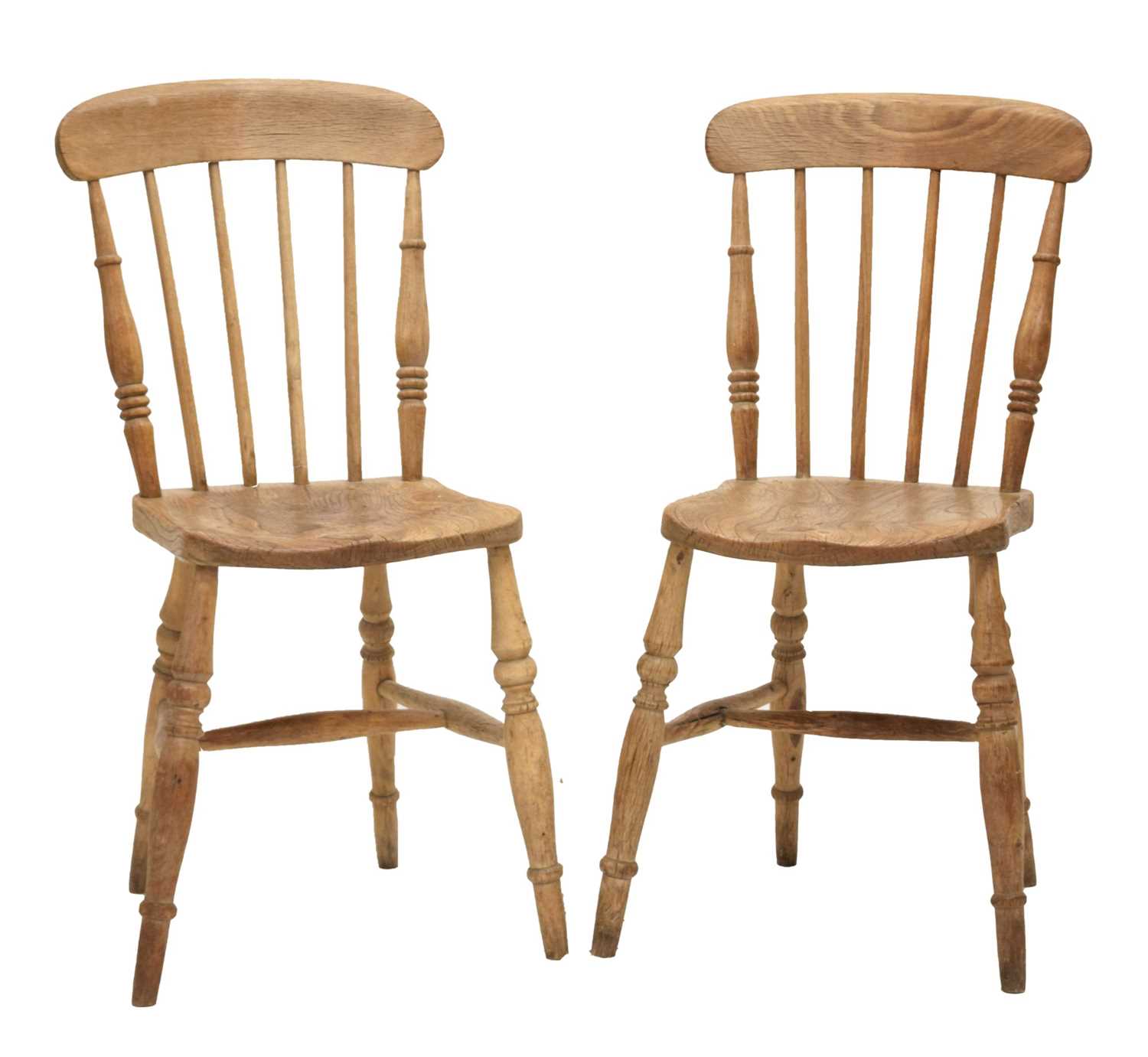 Pair of 19th century country stick back kitchen chairs