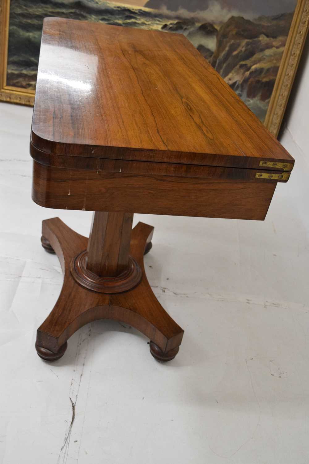Second quarter 19th century rosewood fold-over pedestal card table - Image 4 of 10