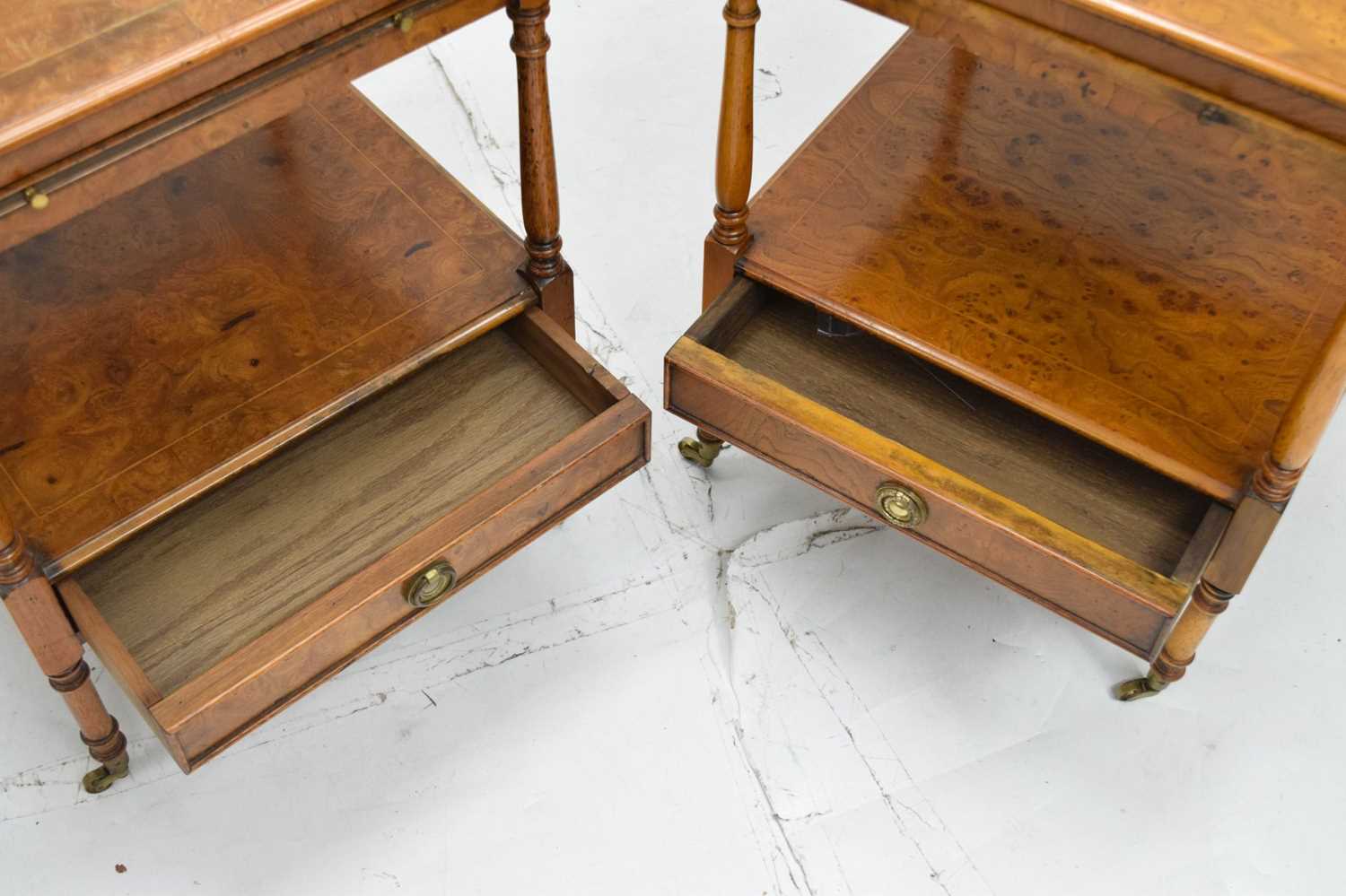 Pair of reproduction yew wood two-tier etageres - Image 9 of 9
