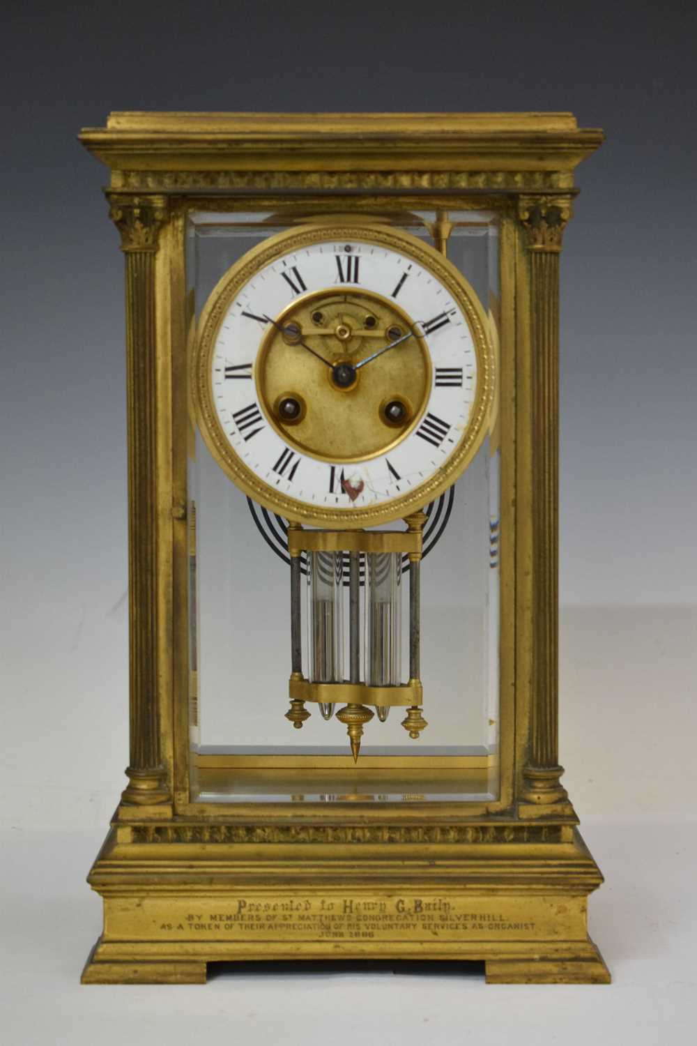 Late 19th century French brass four-glass mantel clock - Image 2 of 9