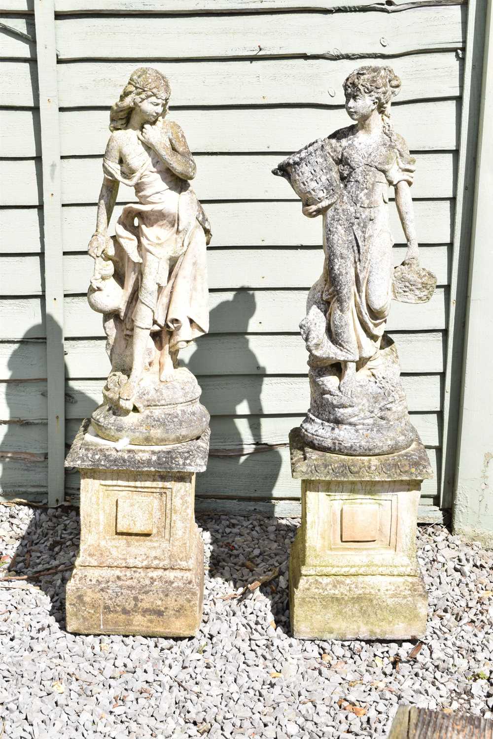 Two large composition stone garden statues of classical maidens - Image 2 of 6
