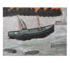 Limited edition print after Alfred Wallis - Lighthouse with trawler and fish