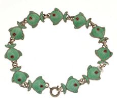 Volmer Bahner( 1912-1995) Danish green enamelled silver fish bracelet