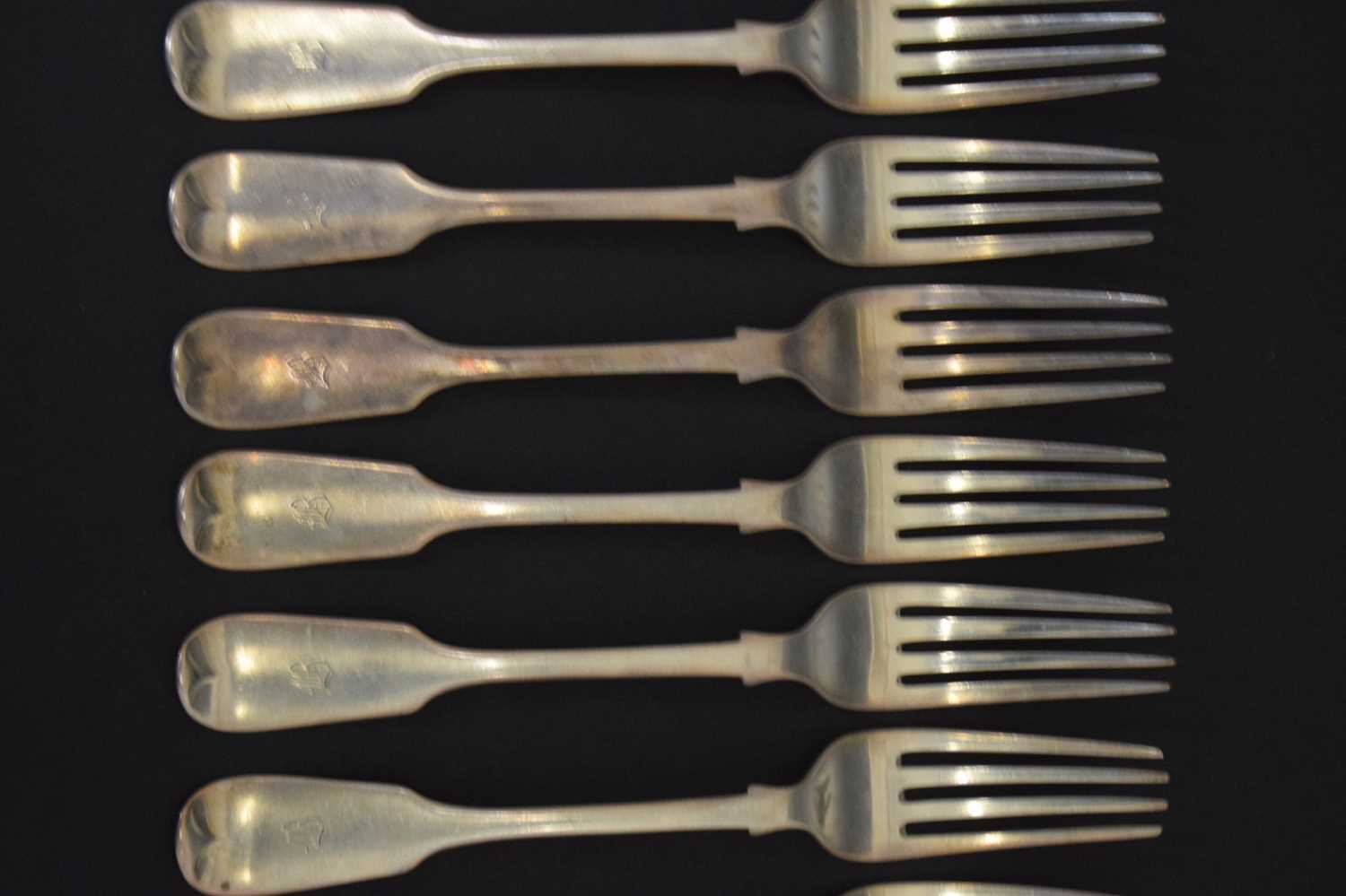 Set of ten Victorian Fiddle pattern silver dessert forks - Image 4 of 9