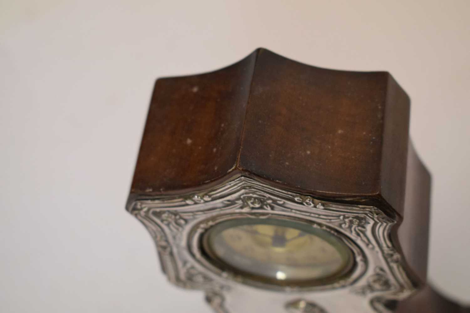 Edwardian silver fronted and mahogany miniature longcase clock - Image 7 of 7