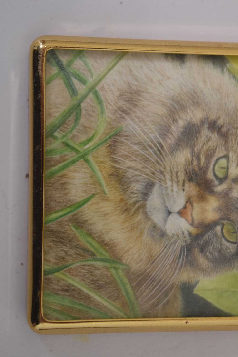 20th century watercolour miniature of a tabby cat - Image 4 of 5