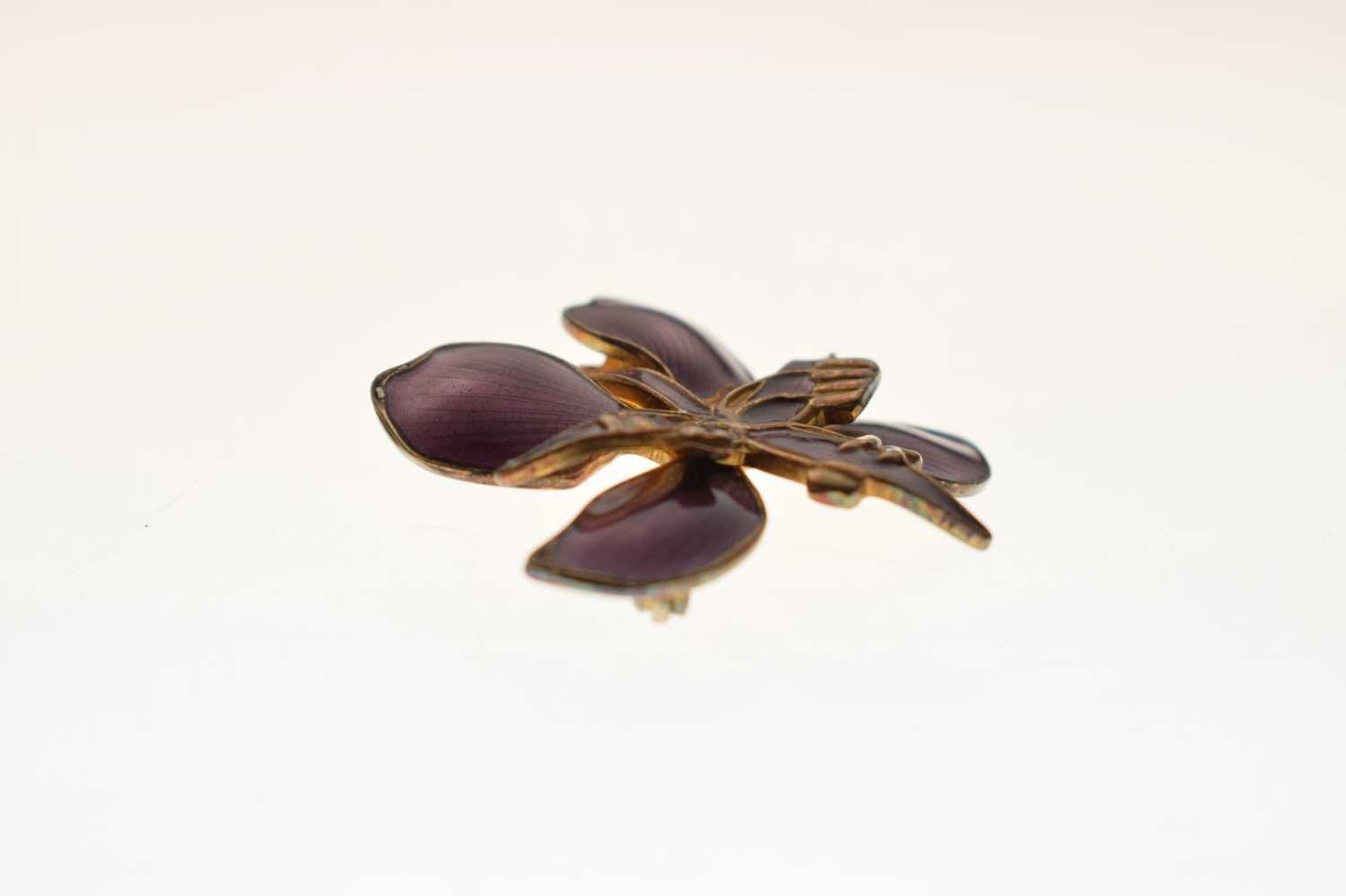 David Andersen, Norway - Silver and purple enamel orchid brooch - Image 2 of 5