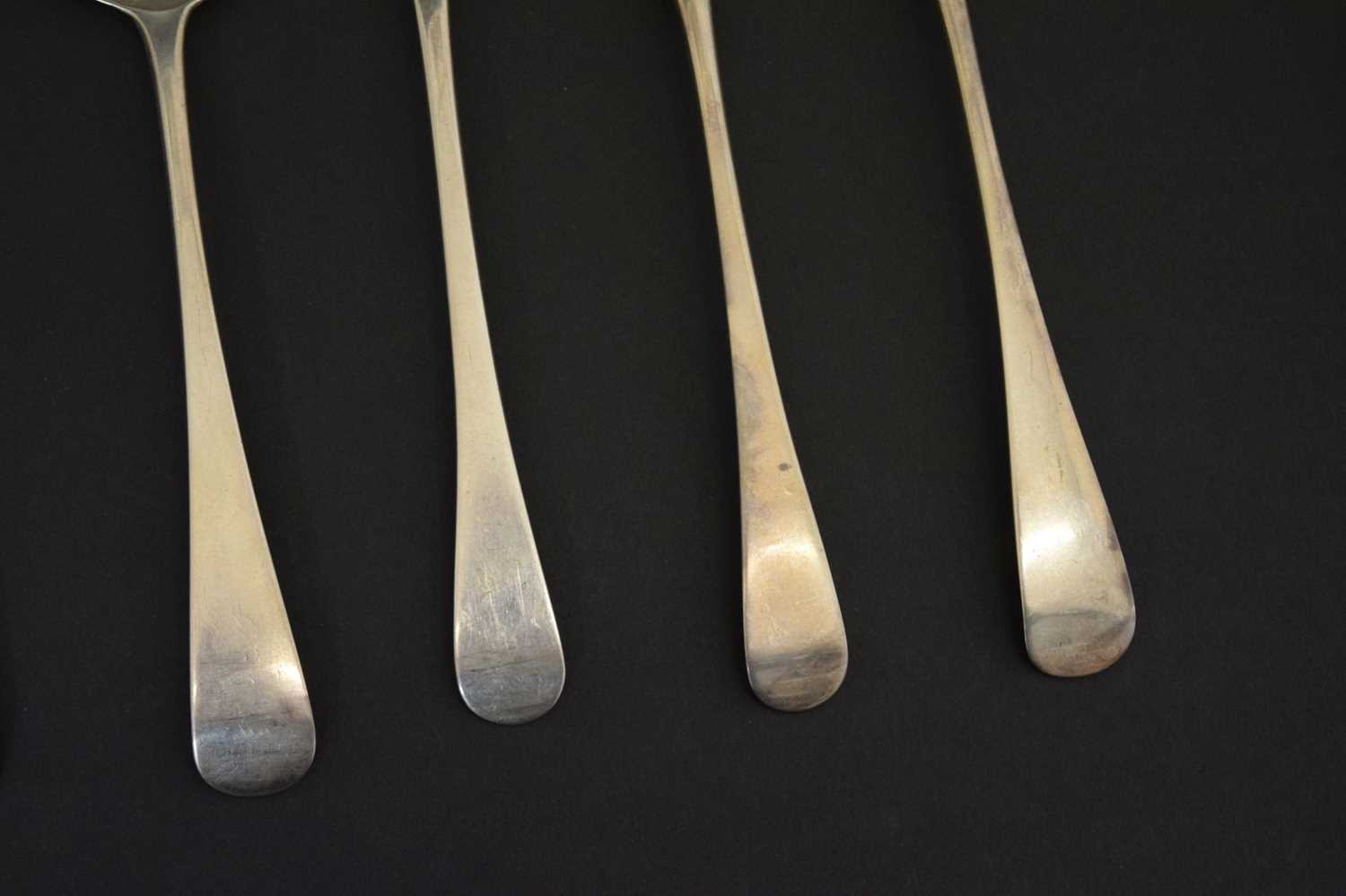 Seven Georgian silver Old English pattern tablespoons - Image 5 of 9