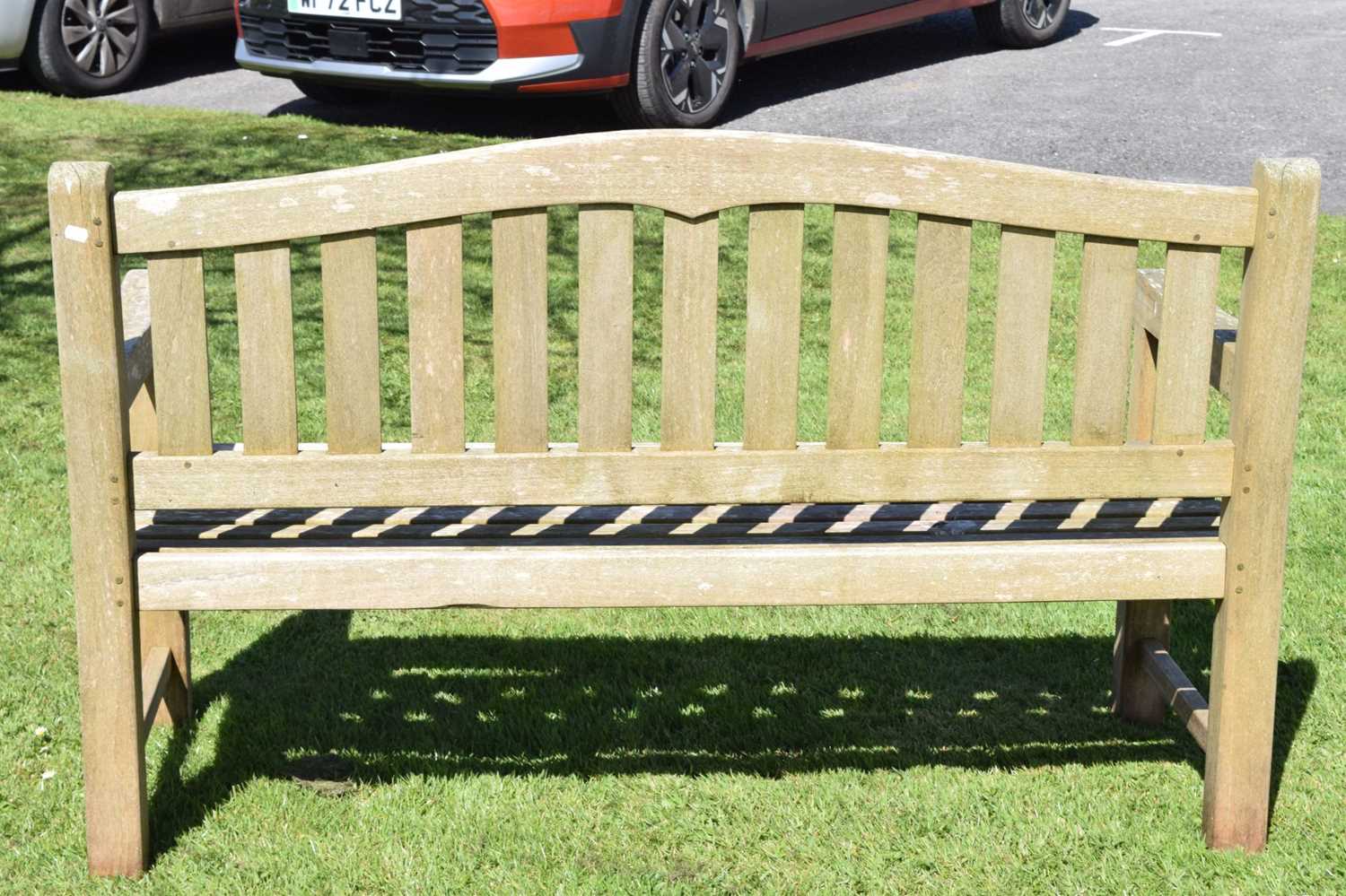 Two person teak garden bench with arched back - Image 6 of 6