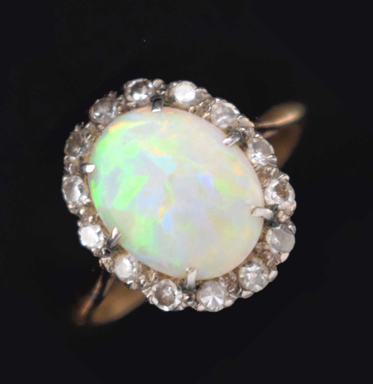 Opal and diamond cluster ring