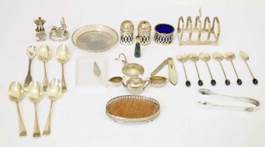 Collection of silver to include an Edward VII silver miniature three-piece tea set and tray, etc