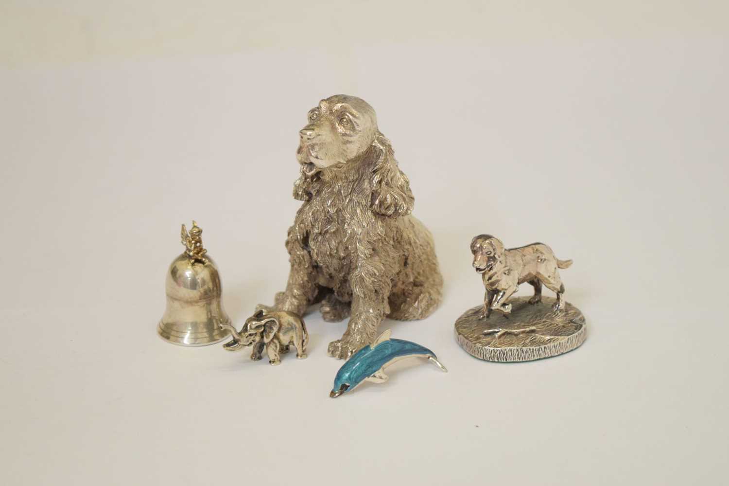 Silver and enamel figure of a dolphin, two Elizabeth II dog figures, etc - Image 2 of 10